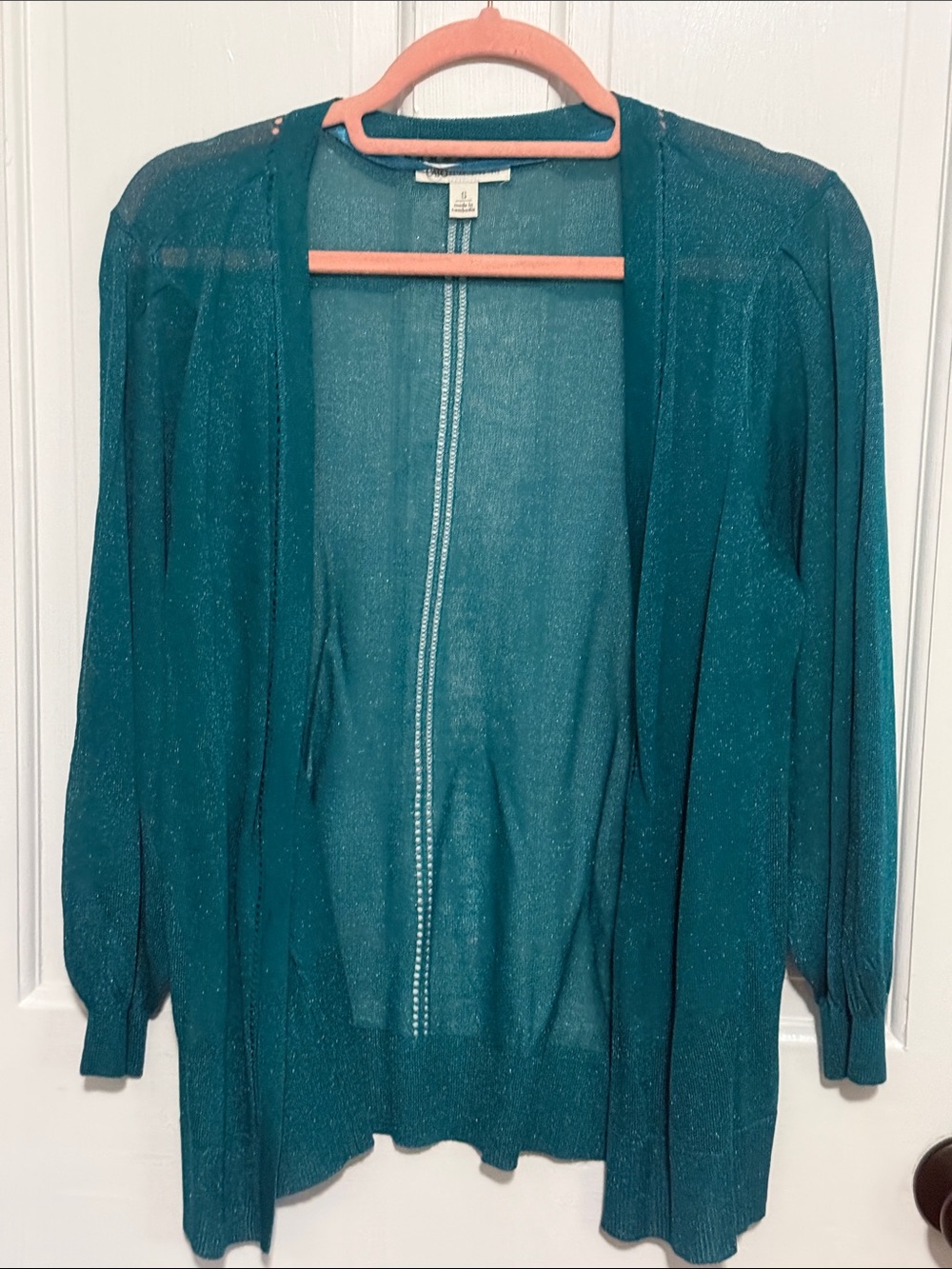 Cato Teal Open-Front Shimmer Cardigan